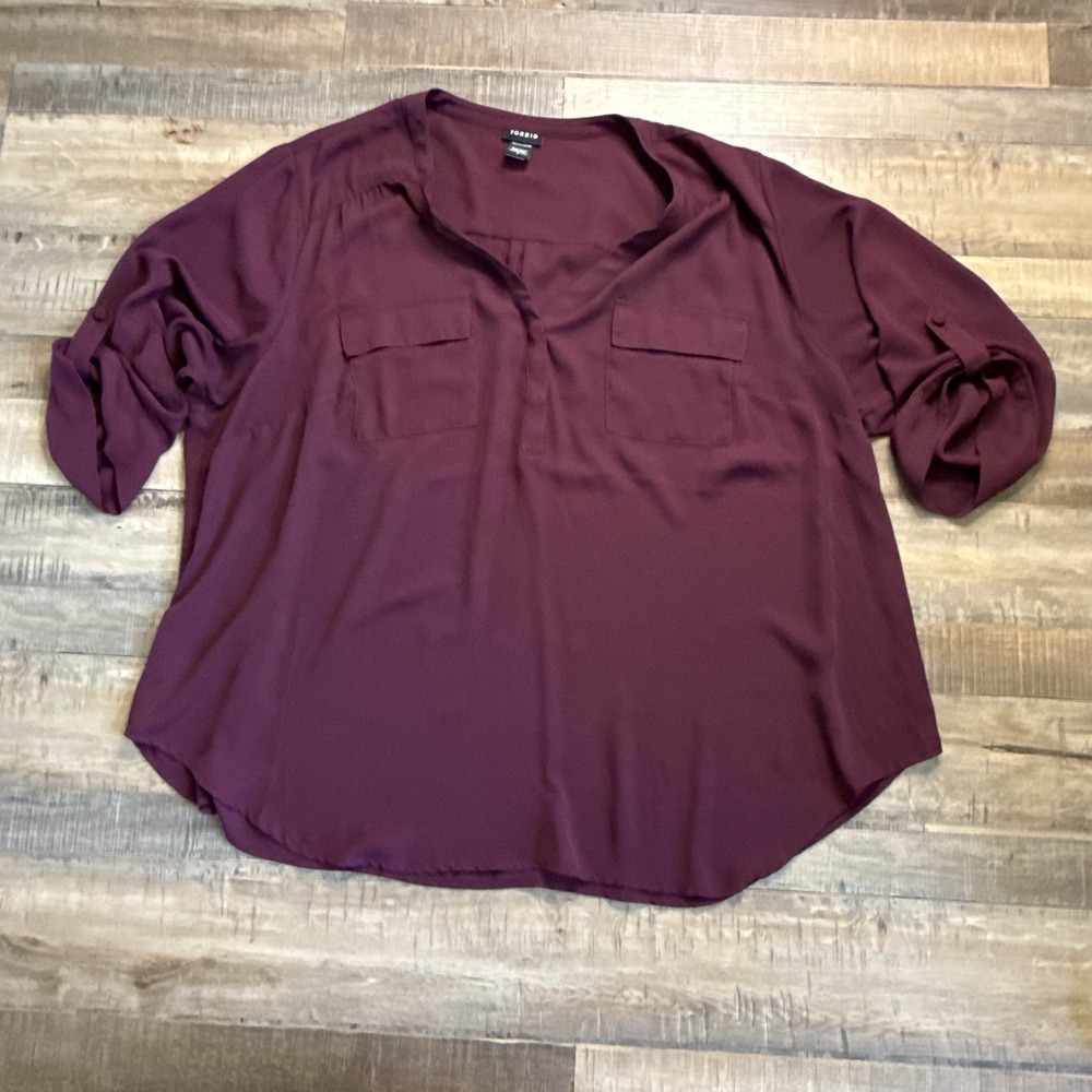 torrid harper georgette 3/4 sleeve blouse Burgundy Sz 3